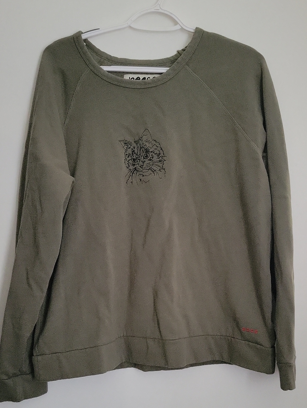 Olive Green Cat Graphic Crewneck Sweatshirt